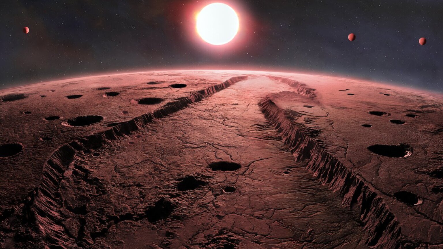 An artist's conception of a hot rocky planet's view as it orbits Barnard's Star.