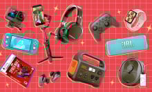 collage showing newly released gadgets on top of red grid