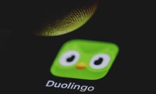 the duolingo app being pressed on a phone