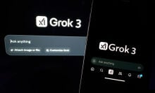 grok 3 app on a smartphone in front of a computer screen showing the grok 3 interface.