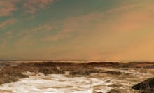 An artist's imagining of a horizon view of an ancient ocean on Mars