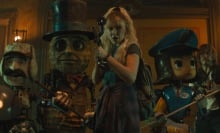 Herman (voiced by Anthony Mackie), PopFly (voiced by Brian Cox), Mr. Peanut (voiced by Woody Harrelson), Michelle (Millie Bobby Brown), Penny Pal (voiced by Jenny Slate), Keats (Chris Pratt) in "The Electric State."