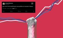 Human hand holding growing charts. Control of inflation concept.