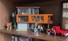 Photo of completed 'Twilight' Lego set on a bookshelf