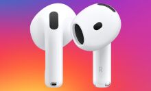 Apple AirPods 4 ANC on a multicolor gradient background