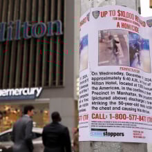 A New York Police Department (NYPD) flier outside the New York Hilton Midtown 