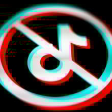 The TikTok logo within a circle and a line crossed through it.