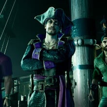 Goro Majima with crewmates in pirate garb in Pirate Yakuza in Hawaii