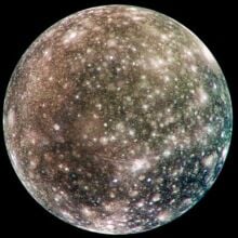 A full view of Jupiter's moon Callisto in space.