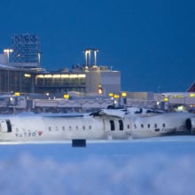 a delta plane overturned on a runway in toronto