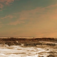 An artist's imagining of a horizon view of an ancient ocean on Mars