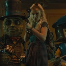 Herman (voiced by Anthony Mackie), PopFly (voiced by Brian Cox), Mr. Peanut (voiced by Woody Harrelson), Michelle (Millie Bobby Brown), Penny Pal (voiced by Jenny Slate), Keats (Chris Pratt) in "The Electric State."