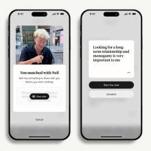 screenshots on Hinge app showing Match Note feature