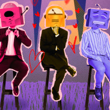 Mobile phone with heart symbol and icons surrounding it with heart symbols for messaging love