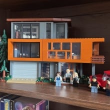 Photo of completed 'Twilight' Lego set on a bookshelf