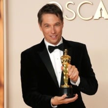 HOLLYWOOD, CALIFORNIA - MARCH 02: Sean Baker, winner of the Best Film Editing for “Anora”, poses in the press room during the 97th Annual Oscars at Dolby Theatre on March 02, 2025 in Hollywood, California.