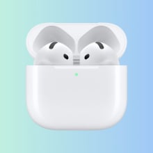 Apple AirPods 4 on gradient background