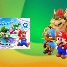 The image shows Mario characters as well as the key art for a Mario game.