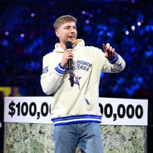 MrBeast speaks during the 74th NBA All-Star Game as part of NBA All-Star Weekend on Sunday, February 16, 2025 at Chase Center in San Francisco, California. NOTE TO USER: User expressly acknowledges and agrees that, by downloading and/or using this Photograph, user is consenting to the terms and conditions of the Getty Images License Agreement. Mandatory Copyright Notice: Copyright 2025 NBAE