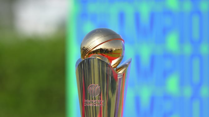 A detailed view of trophy during a ICC Champions Trophy media opportunity