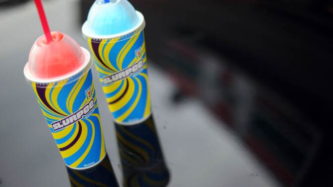 An illustration of Two, 7-Eleven Slurpees