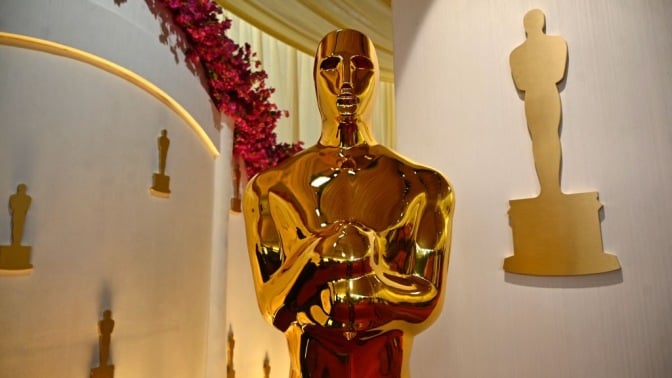 An Oscar statue is pictured at the red carpet of the 96th Annual Academy Awards at the Dolby Theatre in Hollywood, California on March 9, 2024. The 96th Annual Academy Awards will be held on March 10.