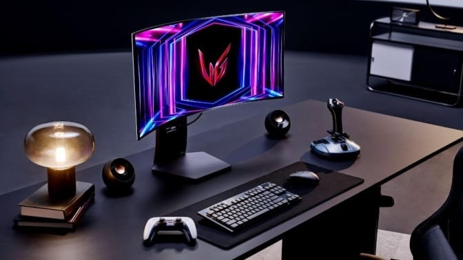 LG UltraGear OLED Curved Gaming Monitor on desk