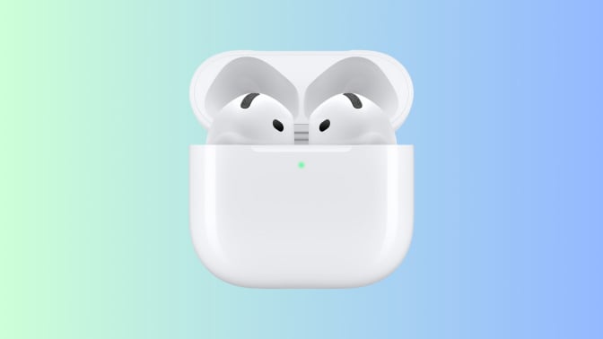 Apple AirPods 4 on gradient background