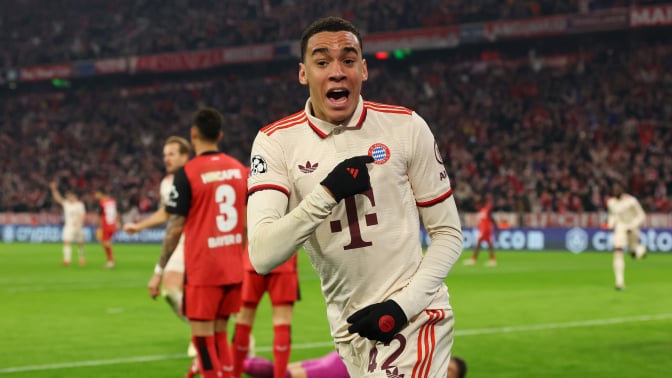 Jamal Musiala of Bayern Munich celebrates