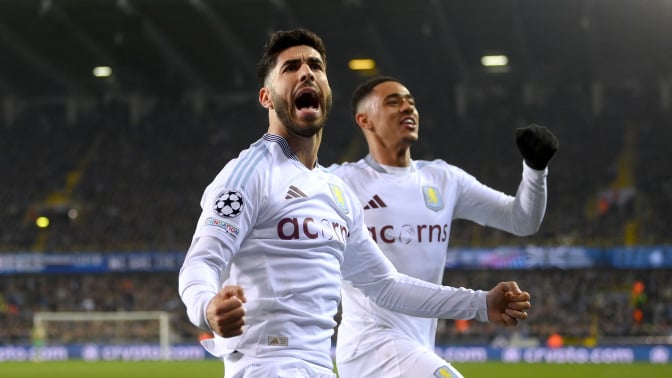 Marco Asensio of Aston Villa celebrates