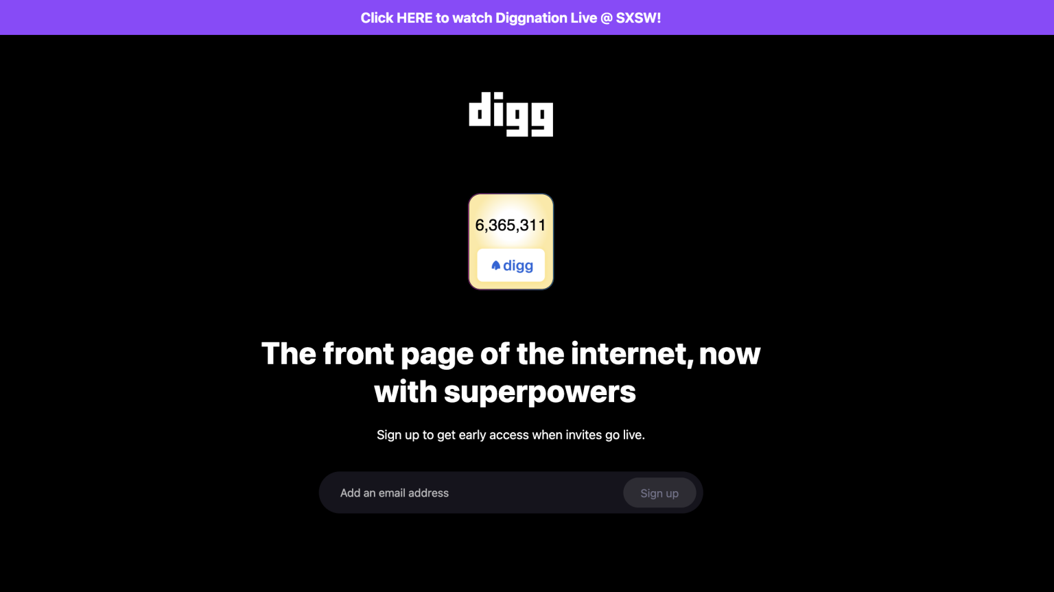 Screenshot of the Digg landing page