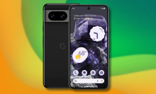 Google Pixel 8 on green and yellow abstract background