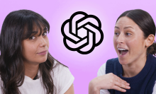 composite of two people looking at each other debating with the chatgpt icon between them