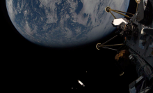 Intuitive Machines' Athena lander peers back on Earth after launching into space on Feb. 26, 2025.