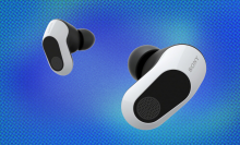 Sony Inzone Wireless Gaming Earbuds on blue and light blue pixelated background