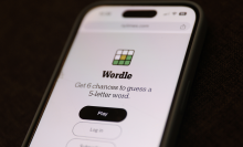 A close-up of a Wordle game open on a smartphone.