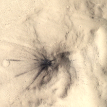 A recent impact crater on Mars captured by the European Space Agency's ExoMars Trace Gas Orbiter spacecraft.