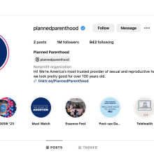 A screenshot of the Planned Parenthood Instagram on a desktop computer. 