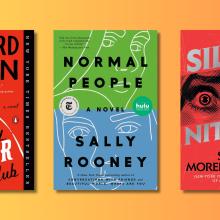 A colorful background with three book covers on it.