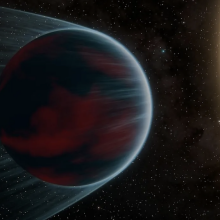 An artist's conception of a Neptune-size exoplanet orbiting close to its star.