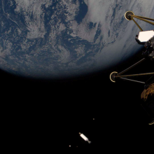 Intuitive Machines' Athena lander peers back on Earth after launching into space on Feb. 26, 2025.