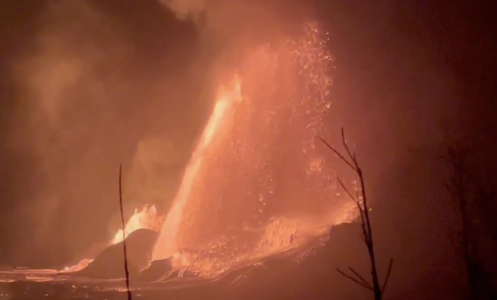 A view of a lava fountain on Kilauea in Hawaii Volcanoes National Park on Feb. 25, 2025.
