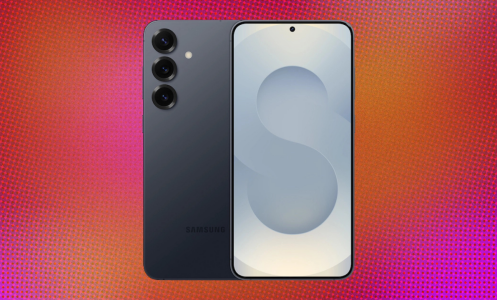 samsung galaxy s25+ phone against abstract background