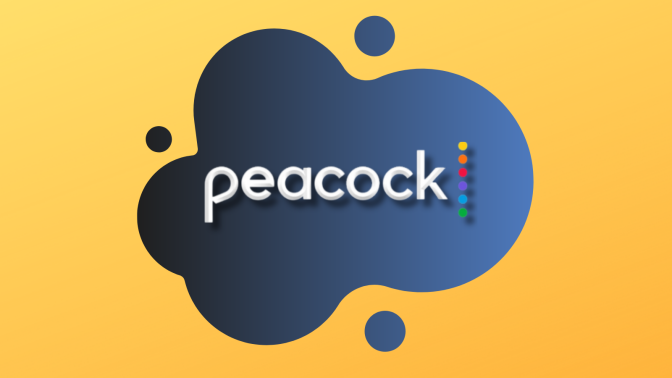 Peacock logo with blue and yellow background