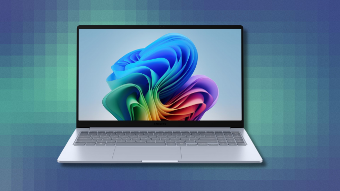 Samsung Galaxy Book4 Edge on teal and blue abstract background 