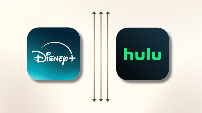 Disney+ logo and Hulu logo with three vertical lines in between