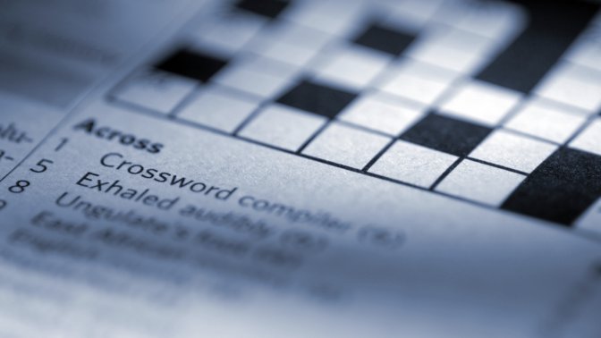 Close-up view of crossword puzzle.
